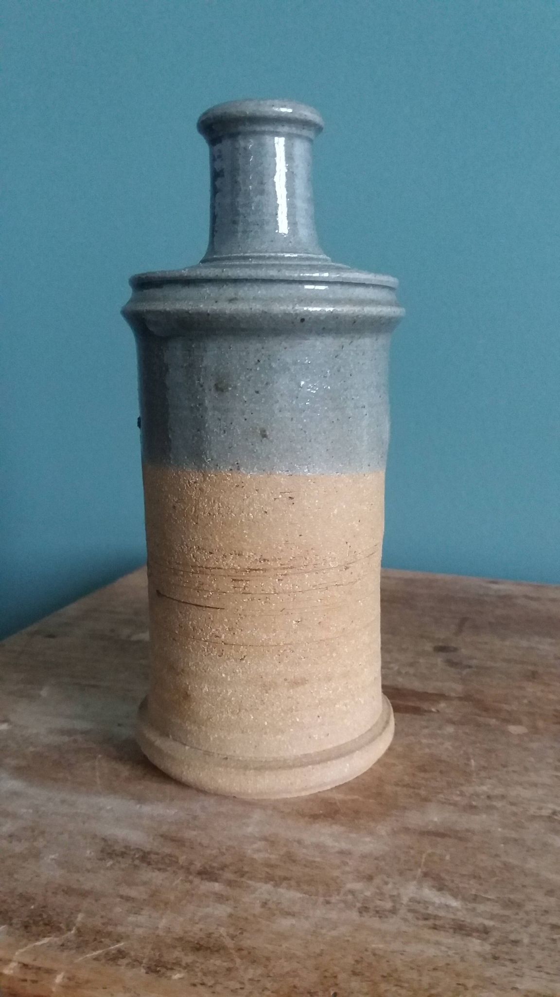 Vase soliflore bouteille en grès décor herbier