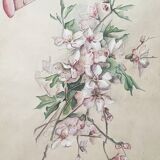 Watercolor painting "Bouquet of Eglantines" signed around 1900 on Vidalon paper