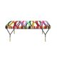 Mid Century Modern Rectangular Footstool with Geometric Multicoloured Fabric