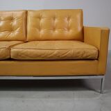 Florence Knoll two-seater sofa in mustard yellow leather, 1970