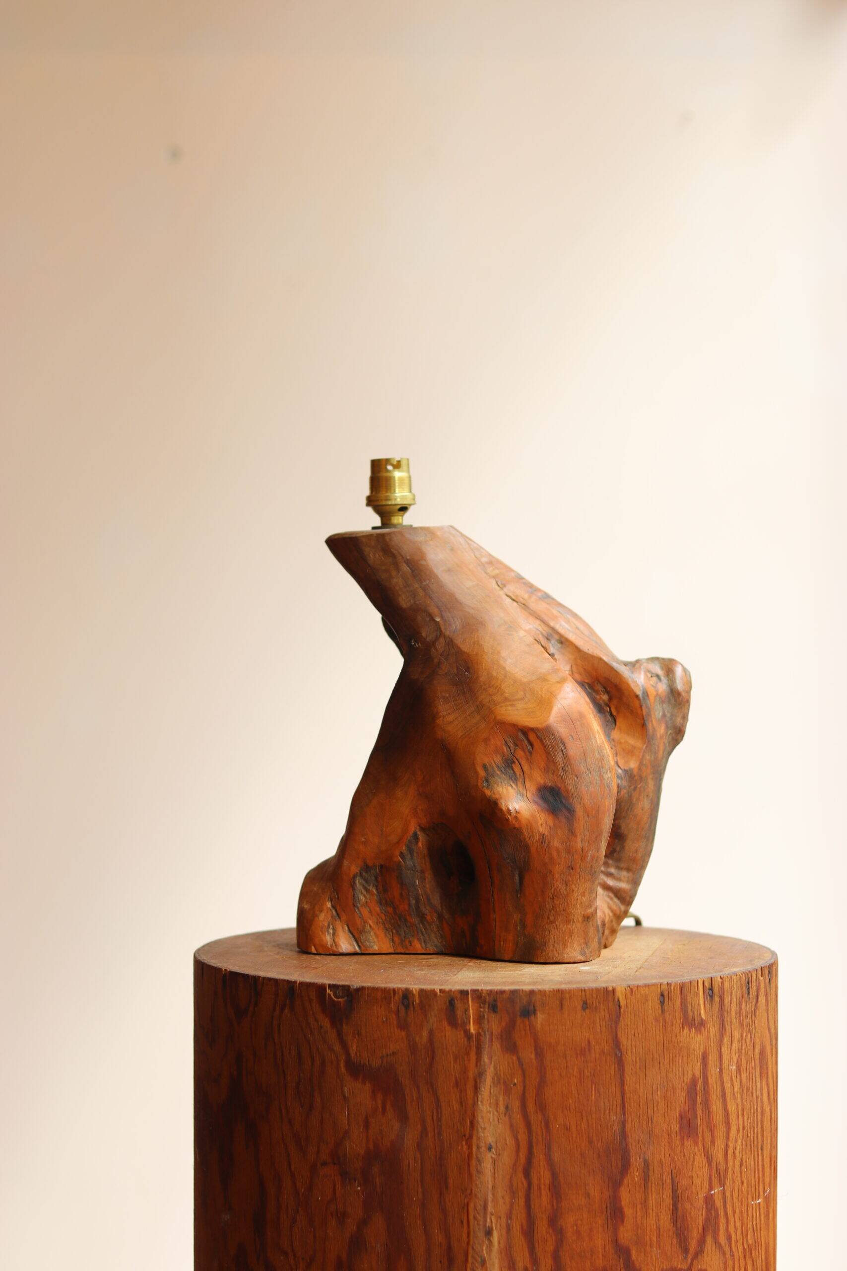 Large 1960s lamp made of olive wood.