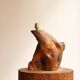 Large 1960s lamp made of olive wood.