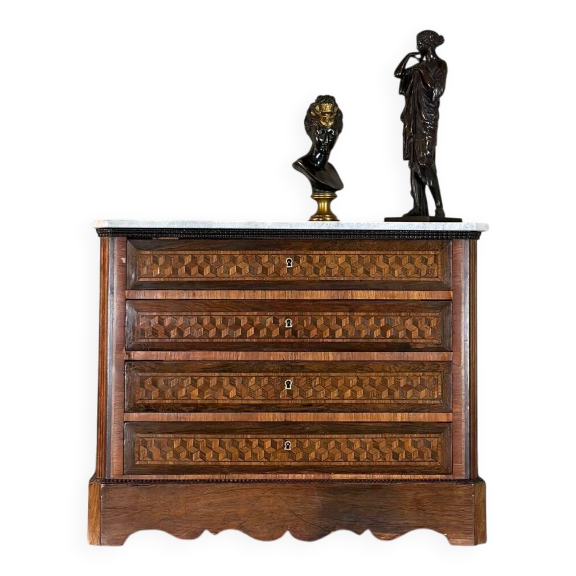 Miniature chest of drawers in mahogany veneer, 19th century