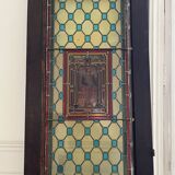 Porte ancienne en bois merisier teinté avec vitrail (XIXe/XXe siècle)