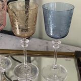 6 colored wine glasses, engraved crystalline