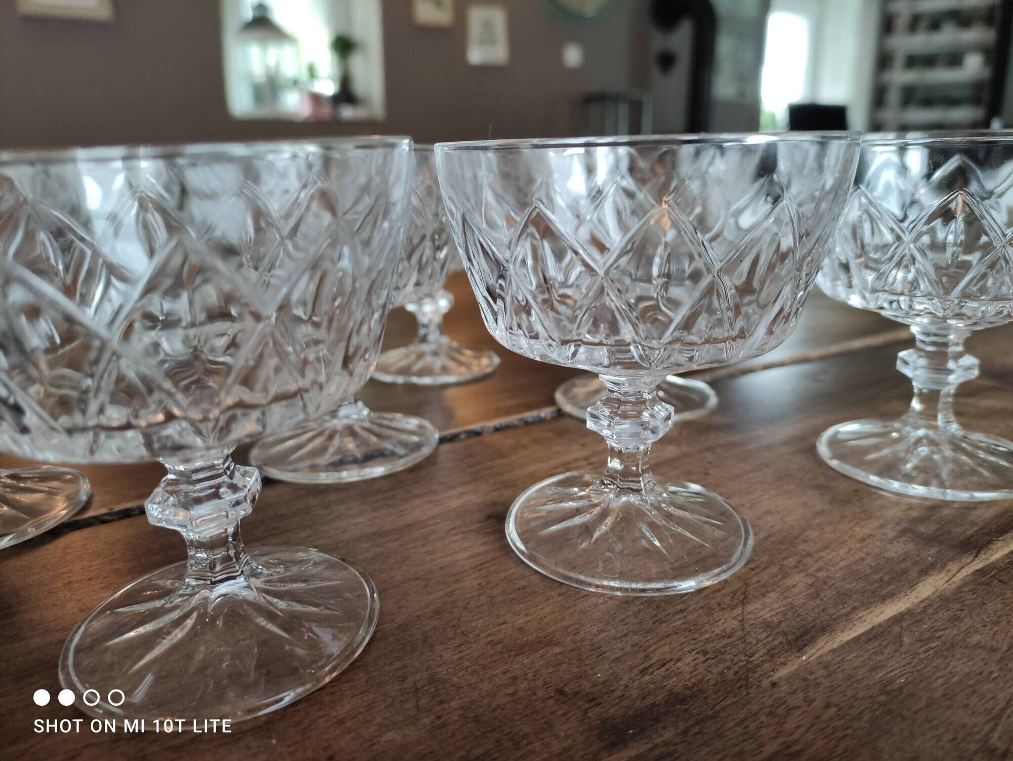 Set of 10 vintage champagne glasses in molded glass