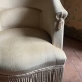 Old toad armchair in beige velvet