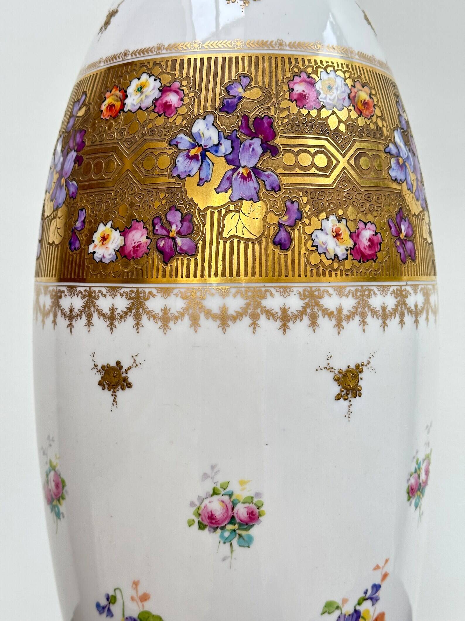 Very large limoges porcelain vase bernardaud white and iris gold