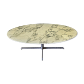 Table pour Roche Bobois, plateau marbre piètement inox