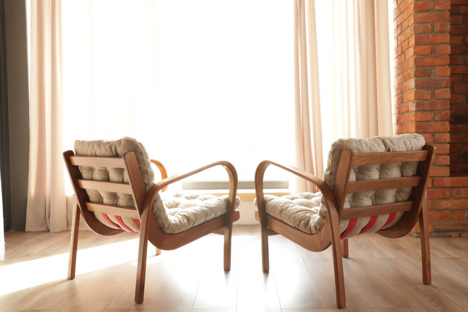 Pair of vintage beige granola armchairs from the 1950s