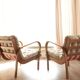 Pair of vintage beige granola armchairs from the 1950s