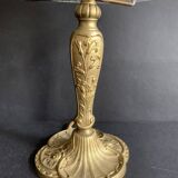 Art Nouveau table lamp in gilded bronze and molded pressed glass globe