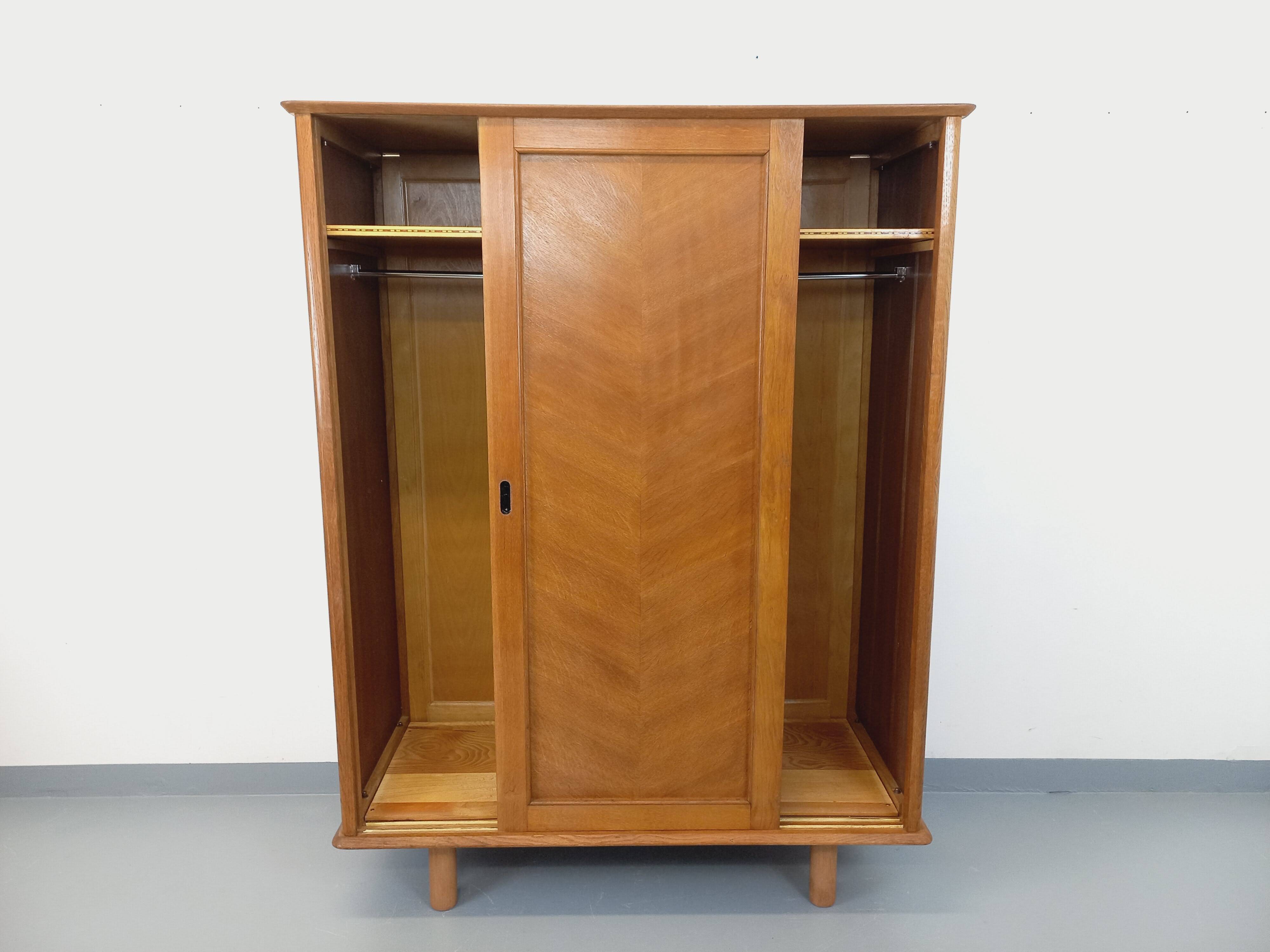 Vintage oak wardrobe from the 1960s.