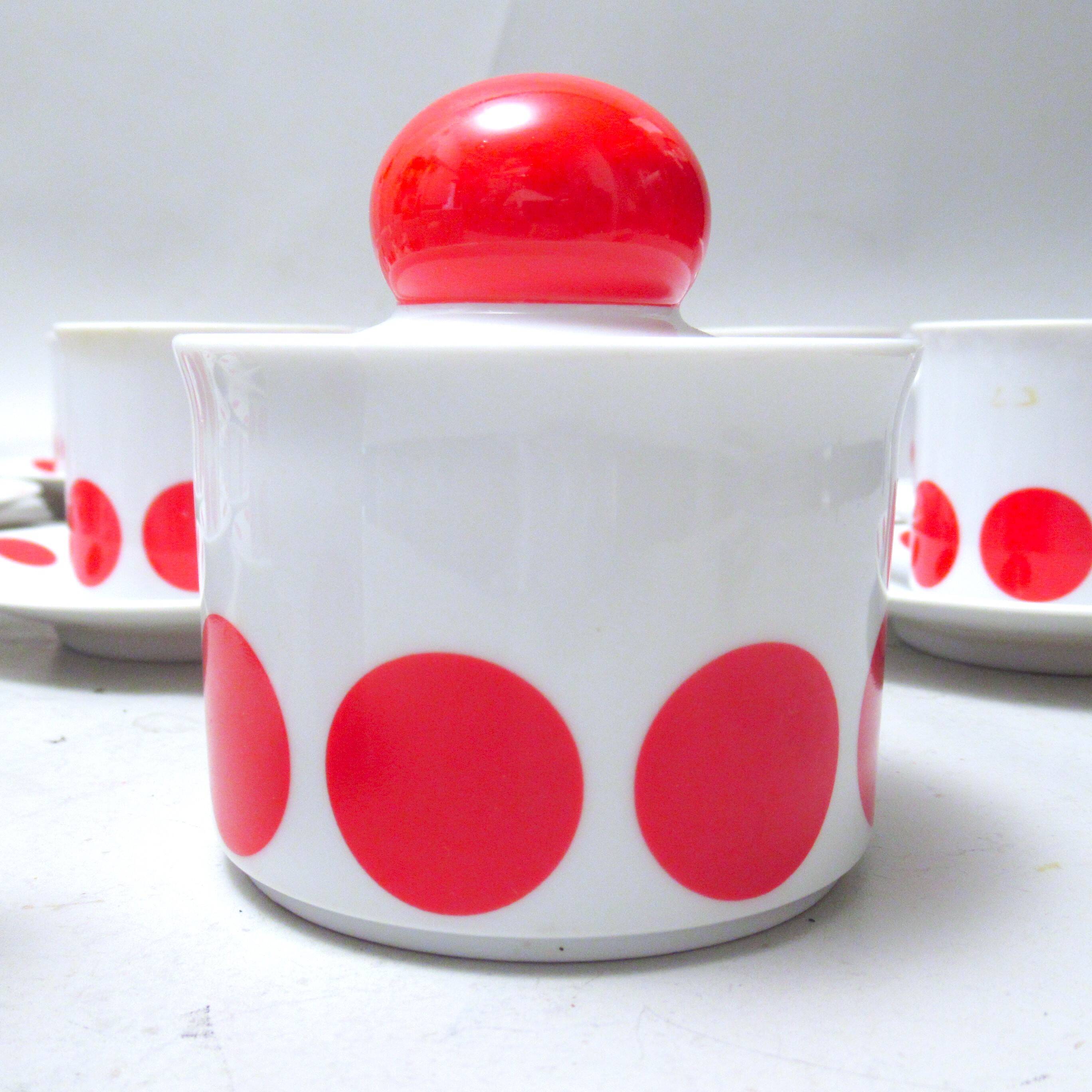 70s red polka dot porcelain coffee set
