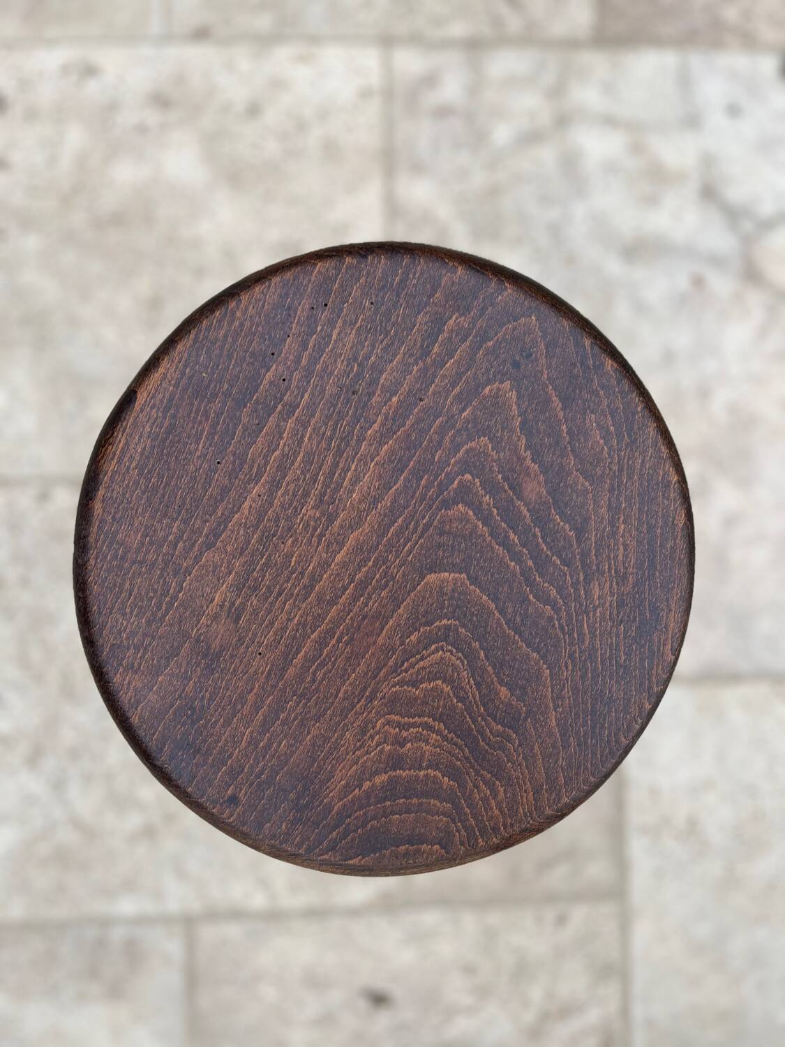 Signed turned wood tripod stool