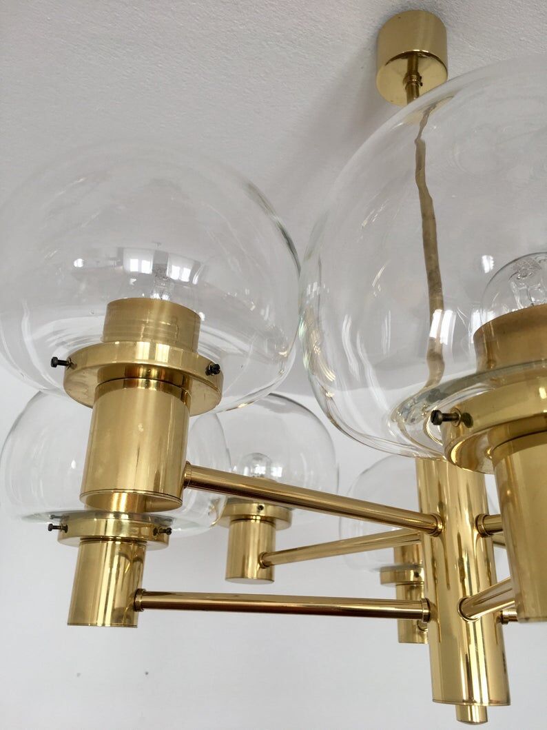 Mid Century Modern brass chandelier by Kaiser Leuchten