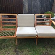 Vintage Scandinavian bench and armchairs of 4 pieces, 1 bench and 3 armchairs.