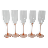 Lot de 5 flûtes à champagne luminarc à pieds rose 1970