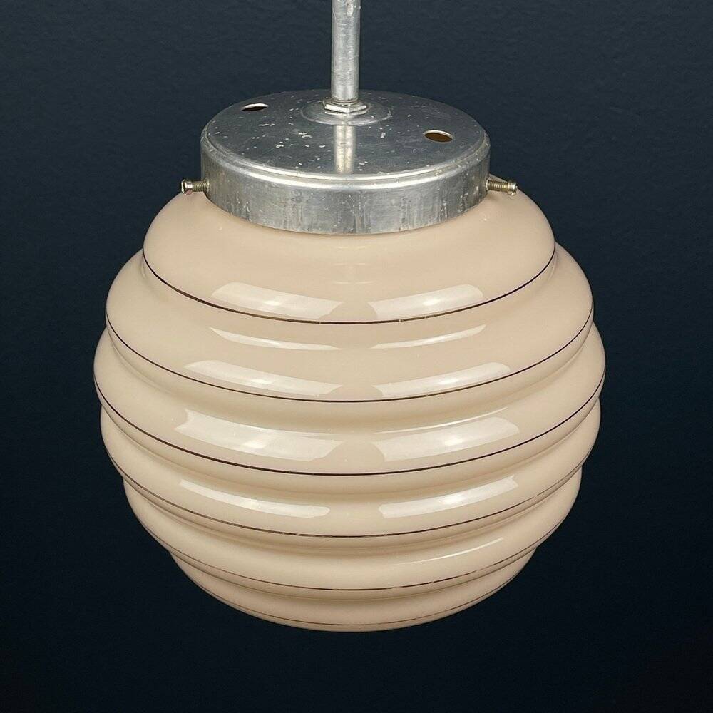 Vintage pink glass pendant lamp, Italy, 1950s