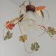 French Vintage Leaf Metal and Wood Hanging Light Textured Glass Shade