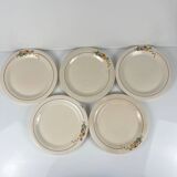 Set of 5 dessert plates Longwy, early 20th century, floral decoration.
