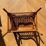 Petite table basse en rotin et bois vintage