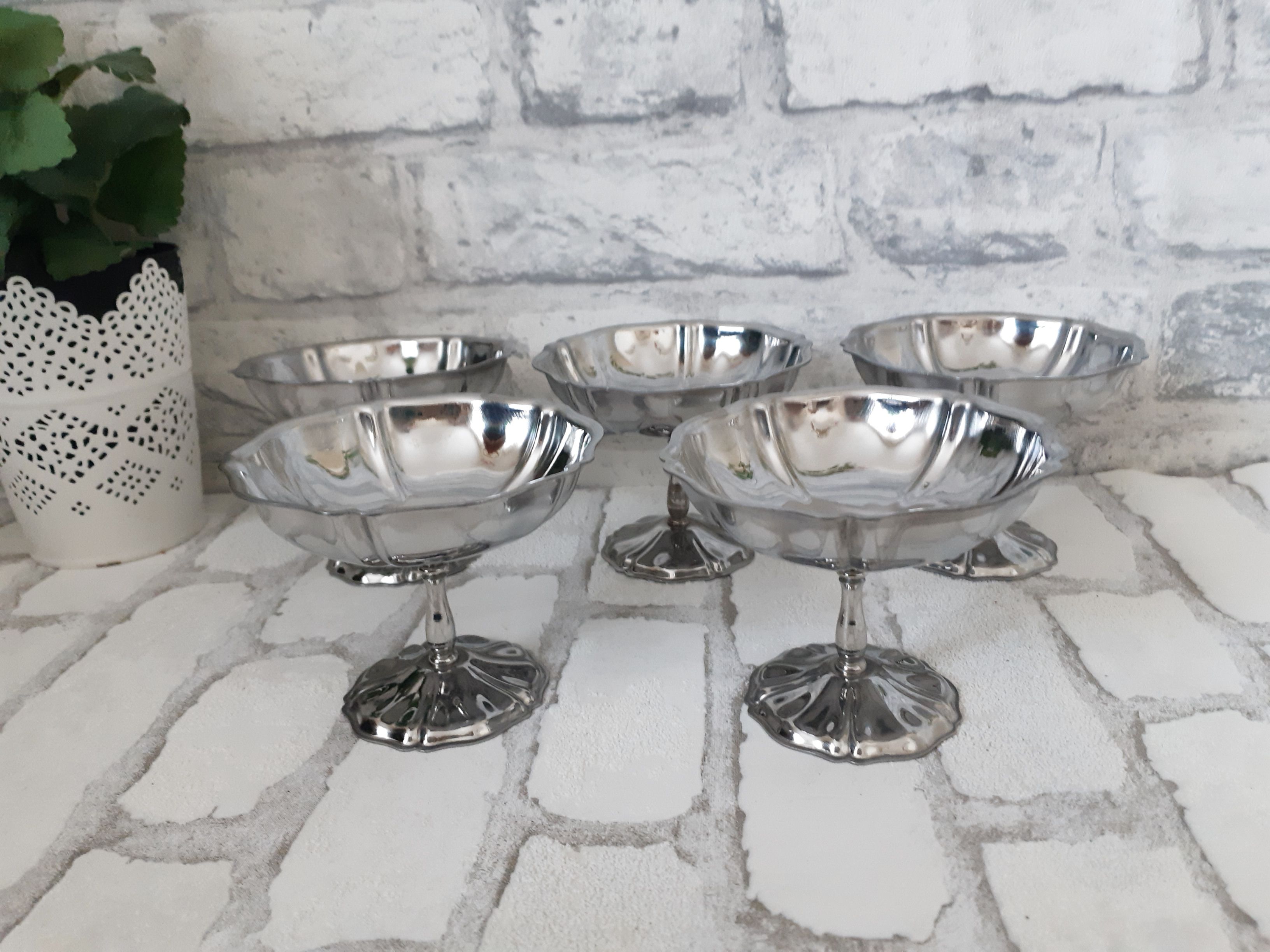 Ice cream cups or vintage sorbet, stainless steel, 70s