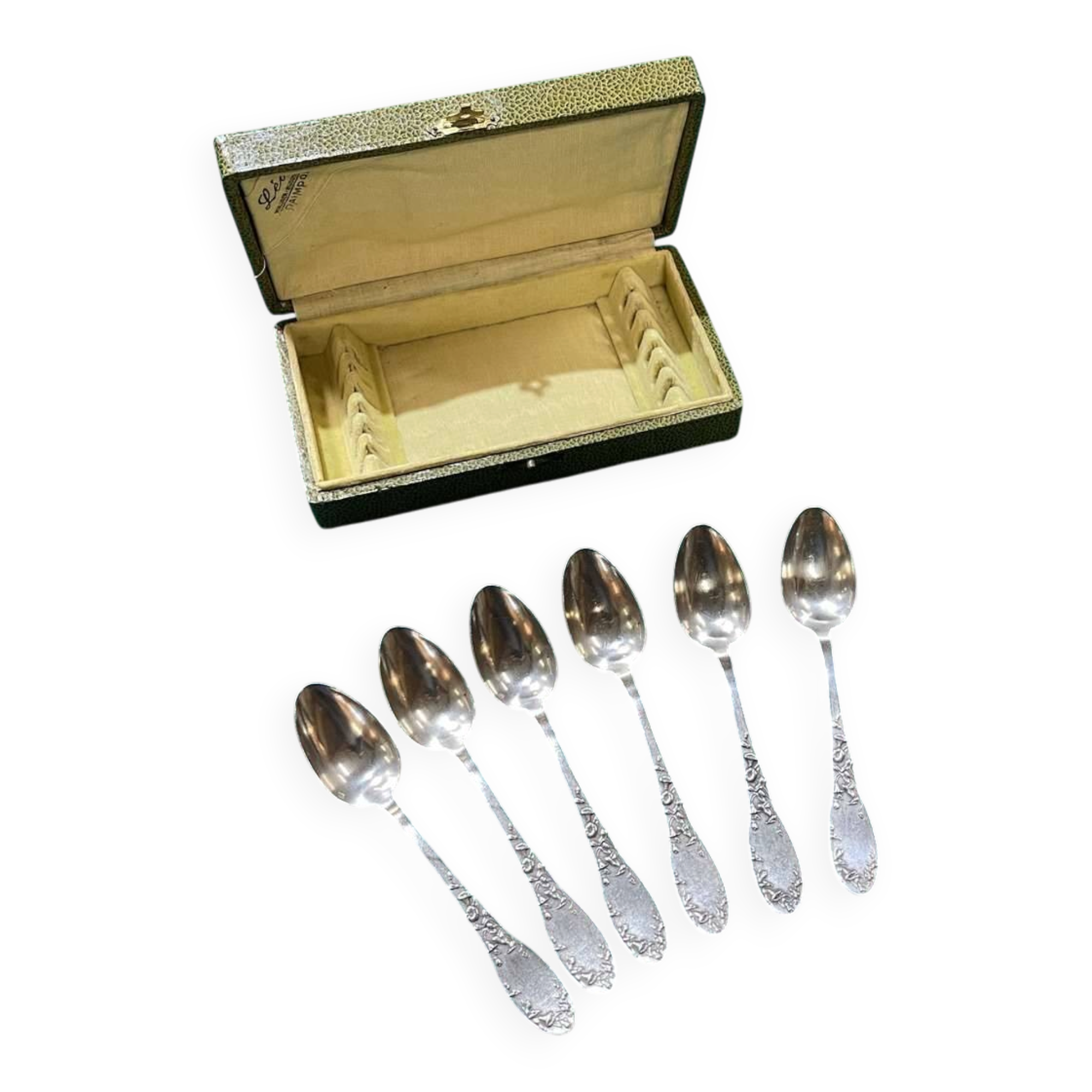 Box of 6 small Boulenger silver-plated spoons from the 1930s.