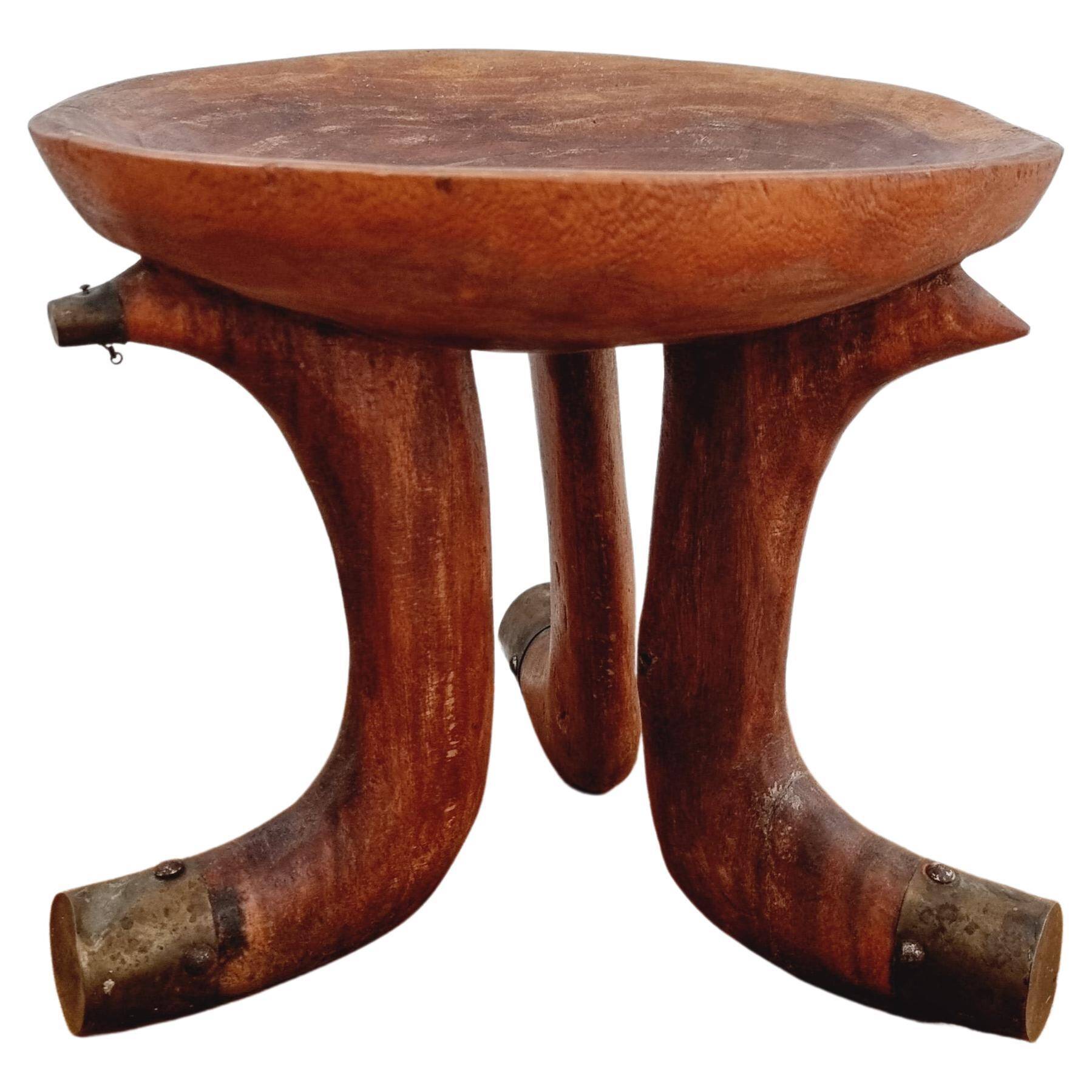 Tribal stool with brass details, Southern Ethiopia, early 20th century.