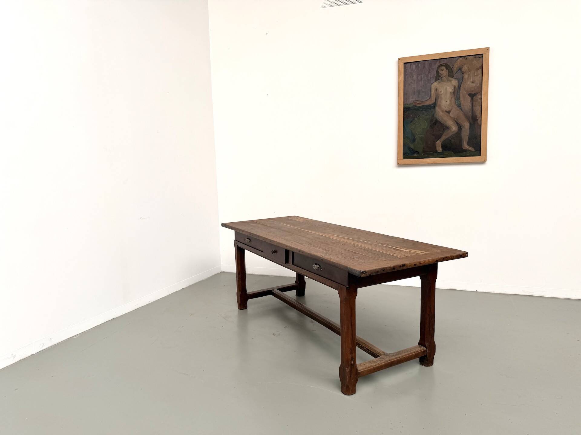 Farmhouse table, solid oak, 20th century.