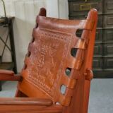 Armchair by Angel Pazmino in wood and red leather 1960's