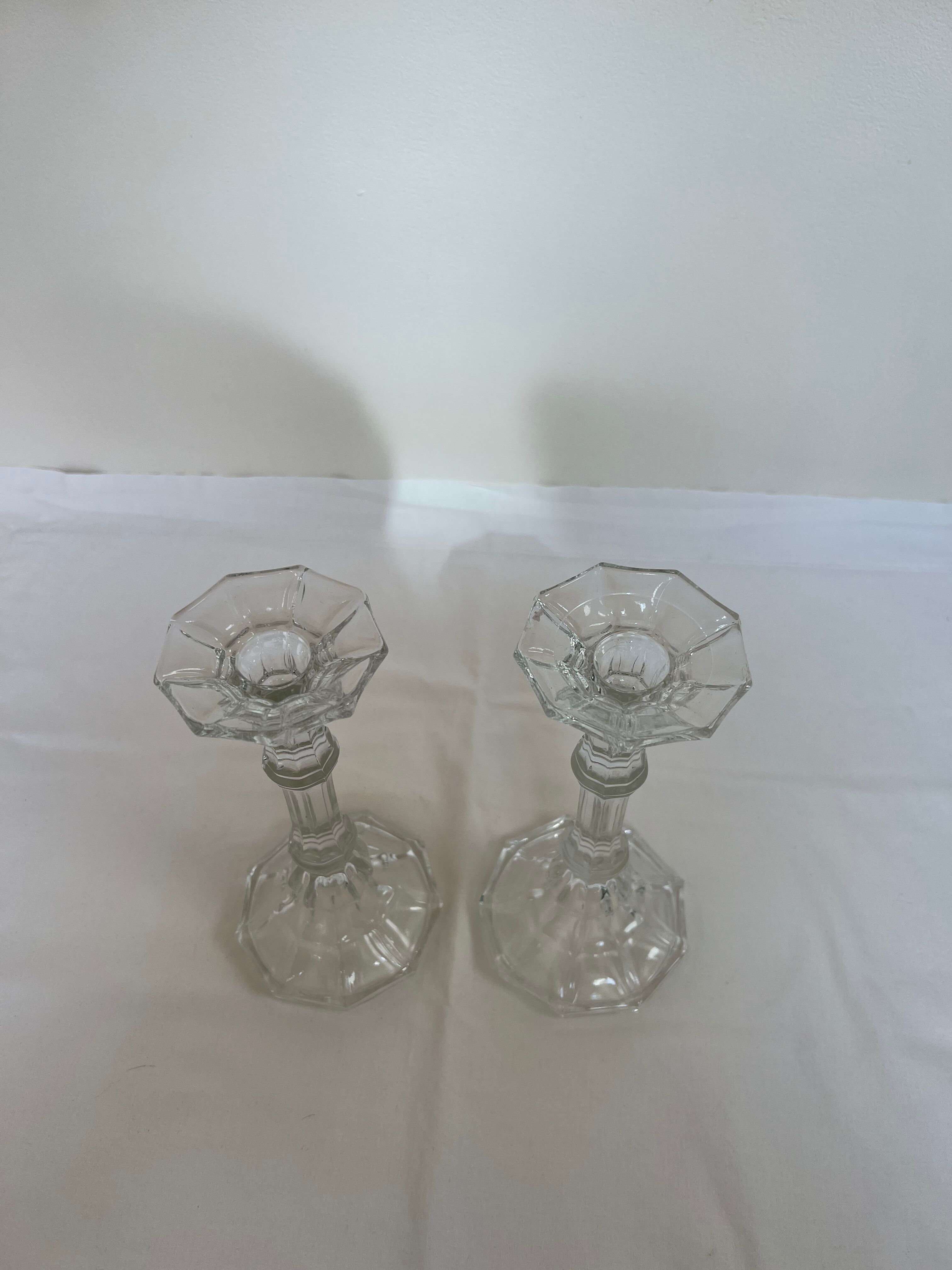Pair of glass candle holders