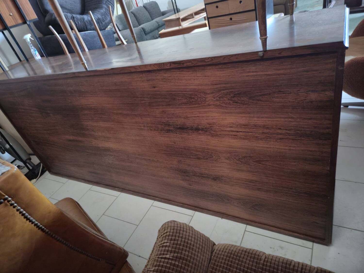 Scandinavian sideboard in dark red wood and leather, 1960s vintage modernism