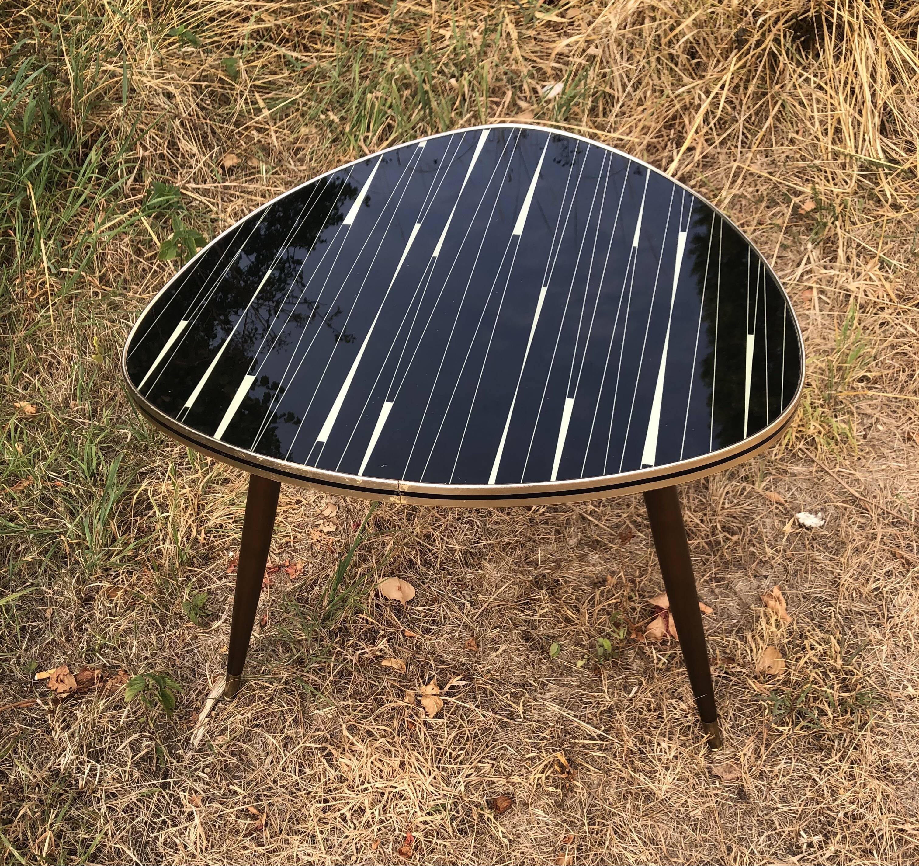 Vintage glass top tripod table 60s