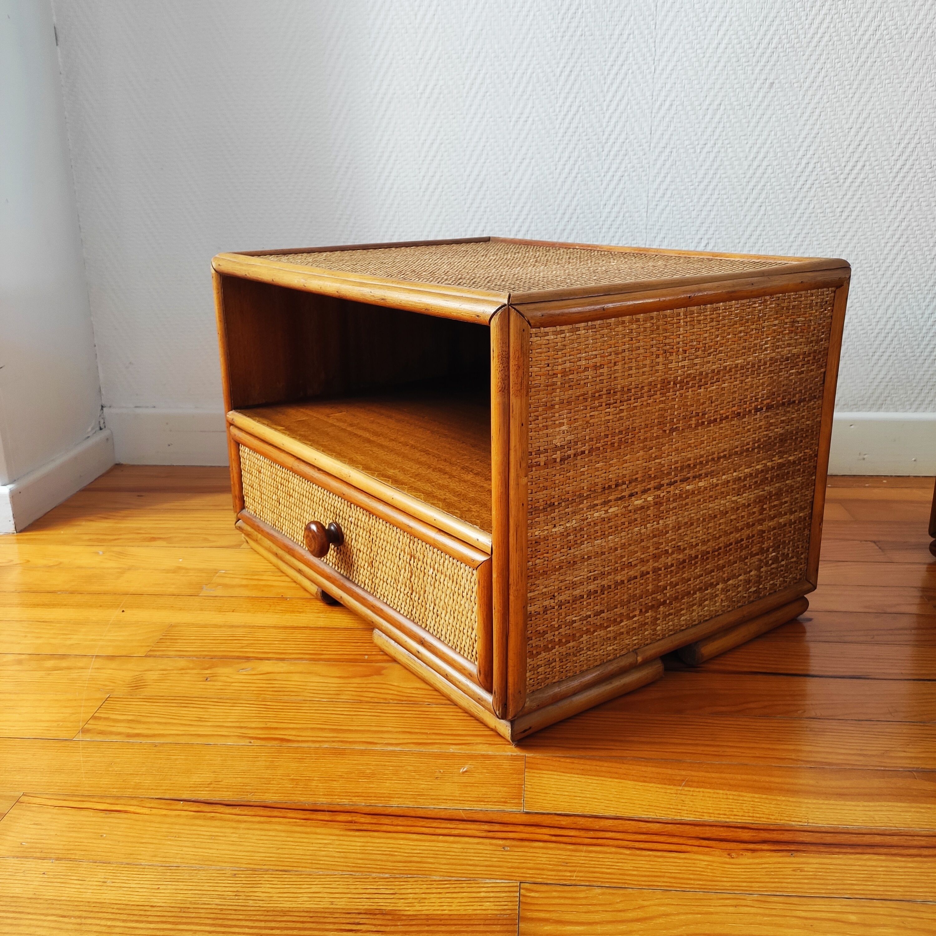Pair of rattan bedside tables