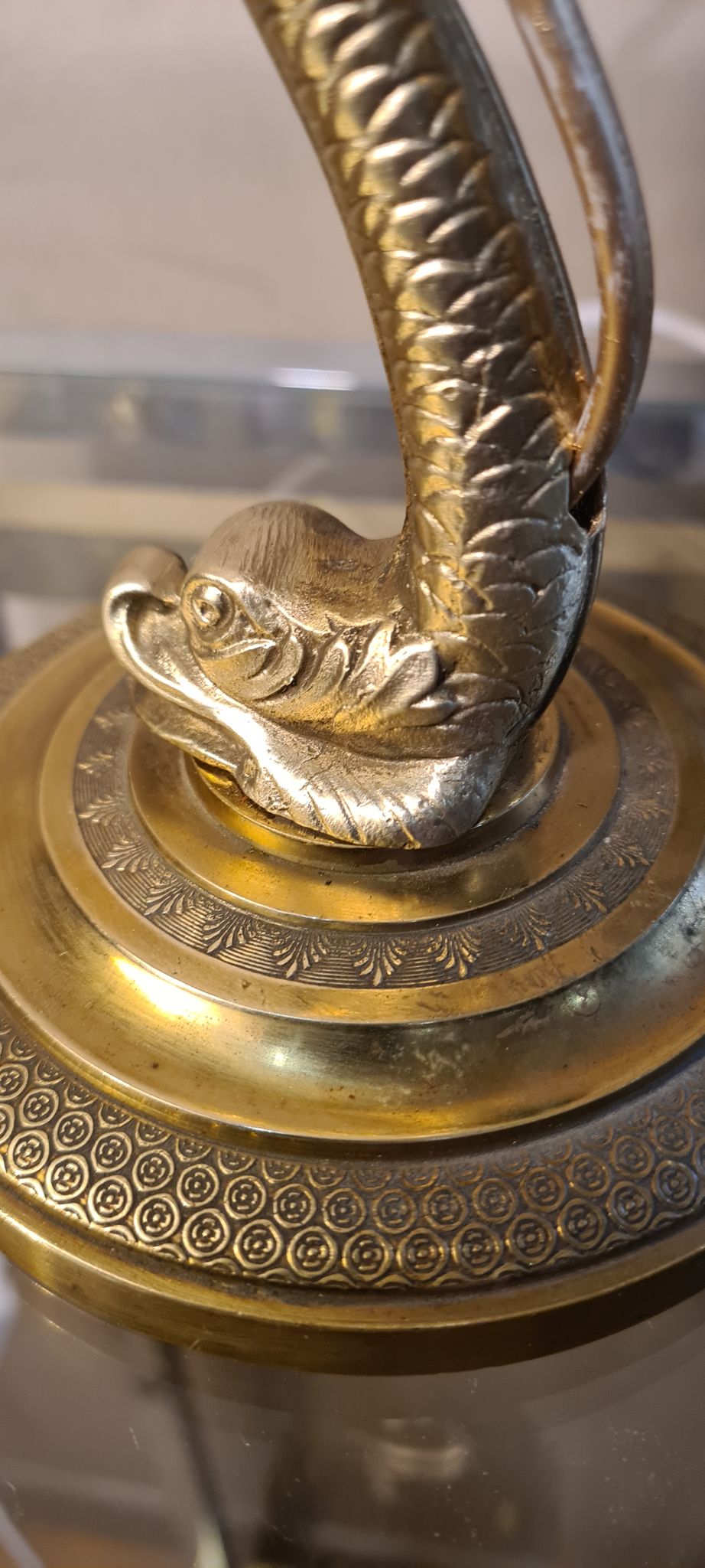 Lamp Dauphin bronze 1920 with tulip signed (Noverdy France) 32x11