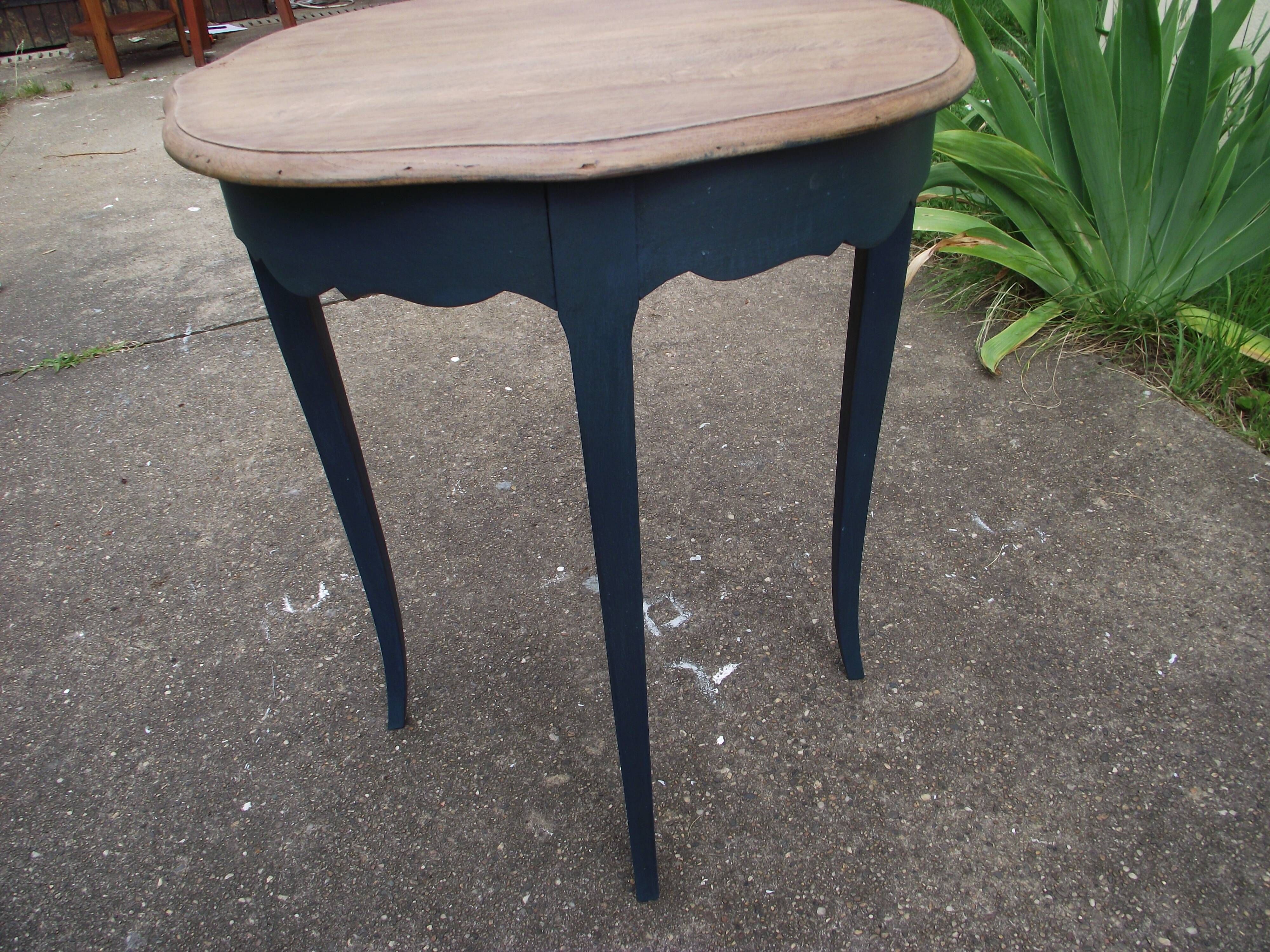 Healed solid oak style Louis XV duck blue base.