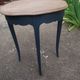 Healed solid oak style Louis XV duck blue base.