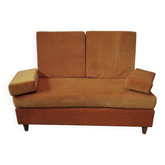 Banquette vintage en velours orange années 70