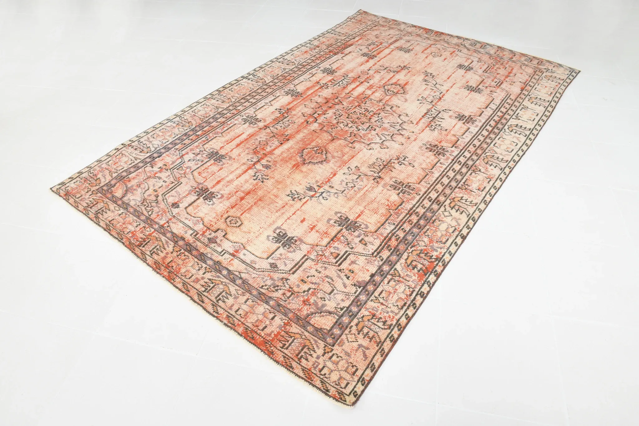 Terracotta & Red Vintage Persian Rug, Turkish Handmade Wool Rustic Carpet