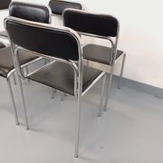 Set of 6 vintage Italian stackable chairs in chrome metal and skai.