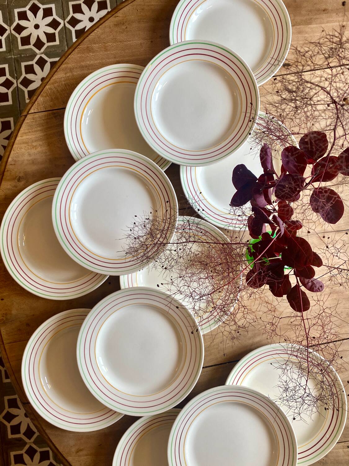 Set of 12 vintage flat plates, Jeannio de Gien model
