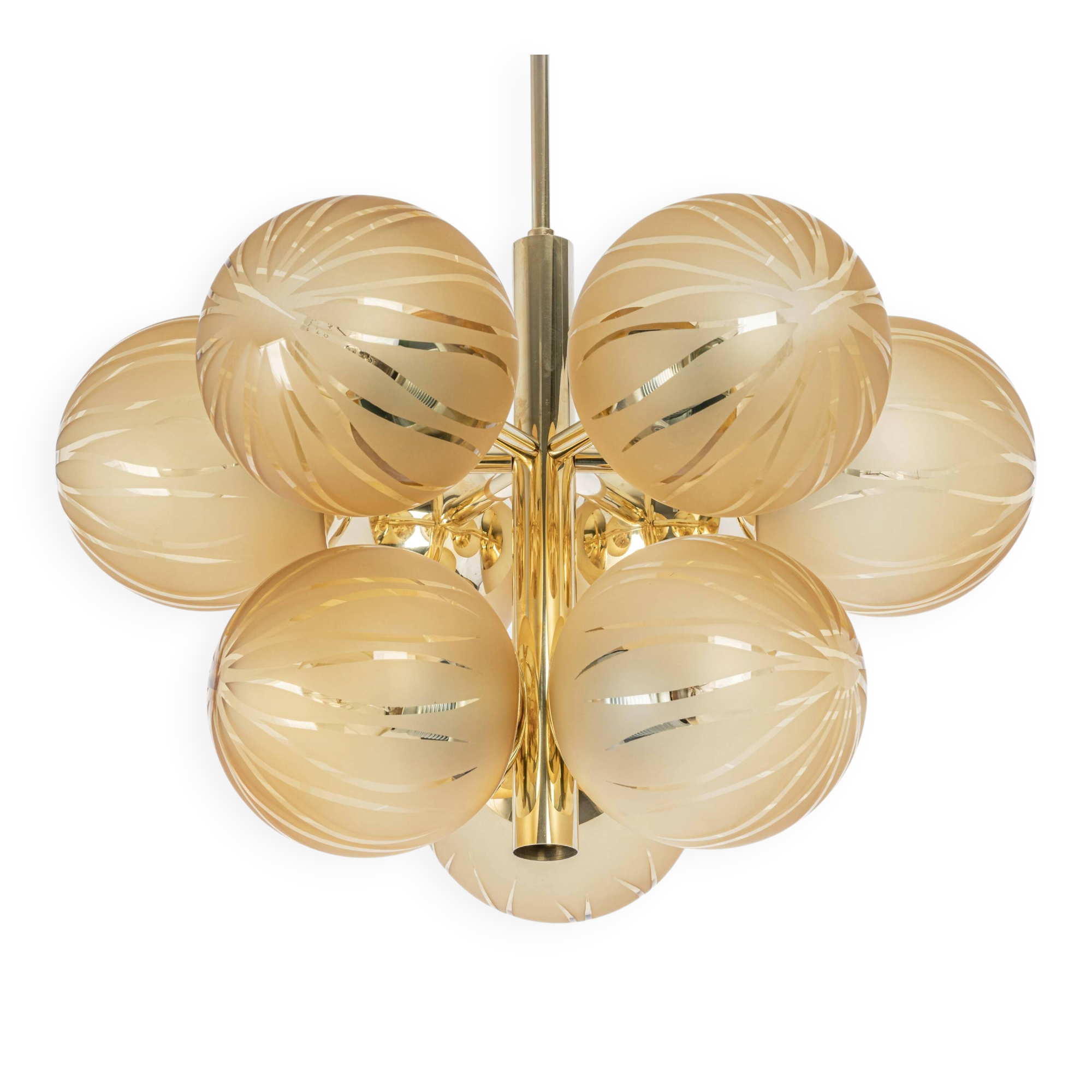 Lustre Sputnik Kaiser en opaline et laiton, Allemagne, années 1970