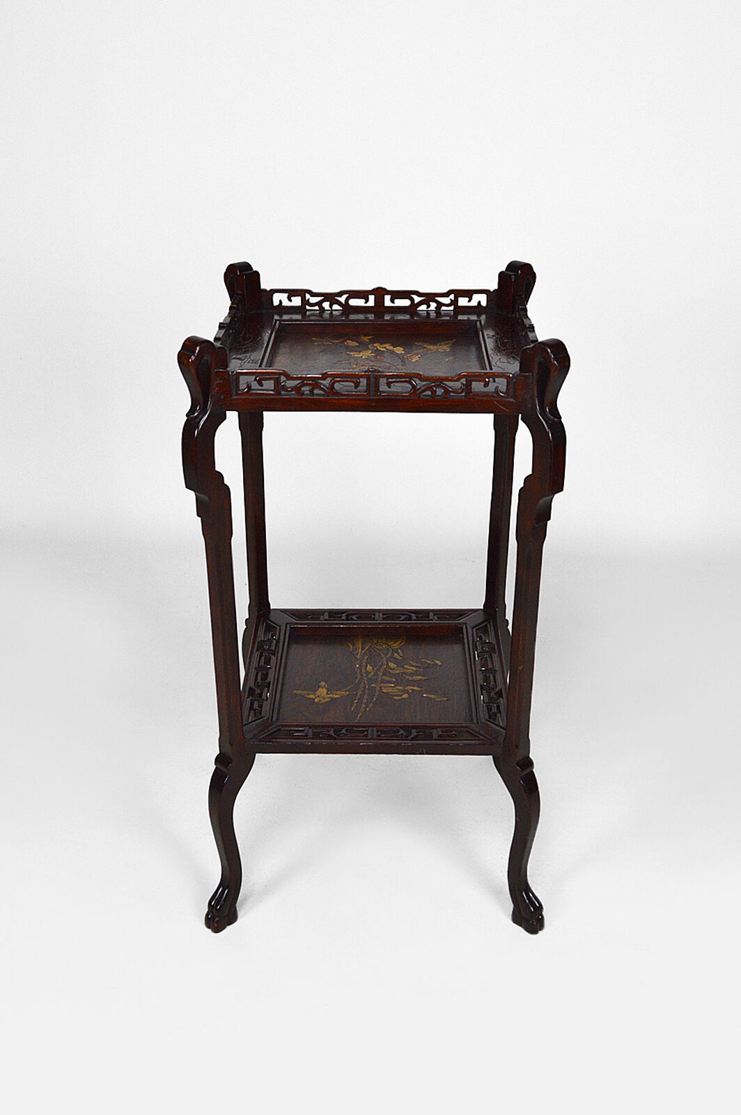 Japanese pedestal table in carved wood and lacquered panels, France, circa 1880