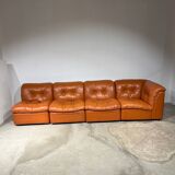 Salon modulable en cuir cognac