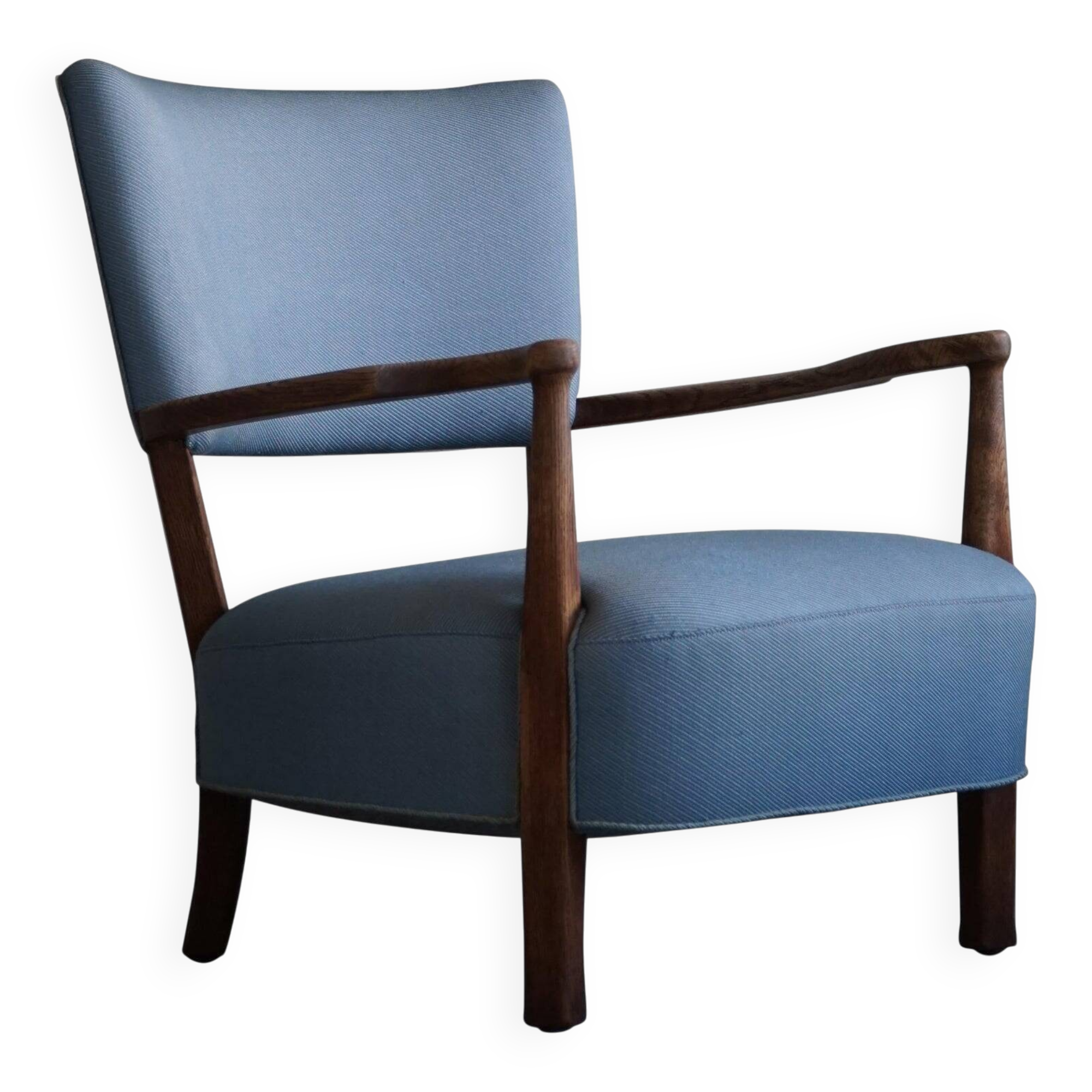 Modern Danish, curved oak chaise longue, attributed to Viggo Boesen, 1950s