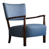 Modern Danish, curved oak chaise longue, attributed to Viggo Boesen, 1950s