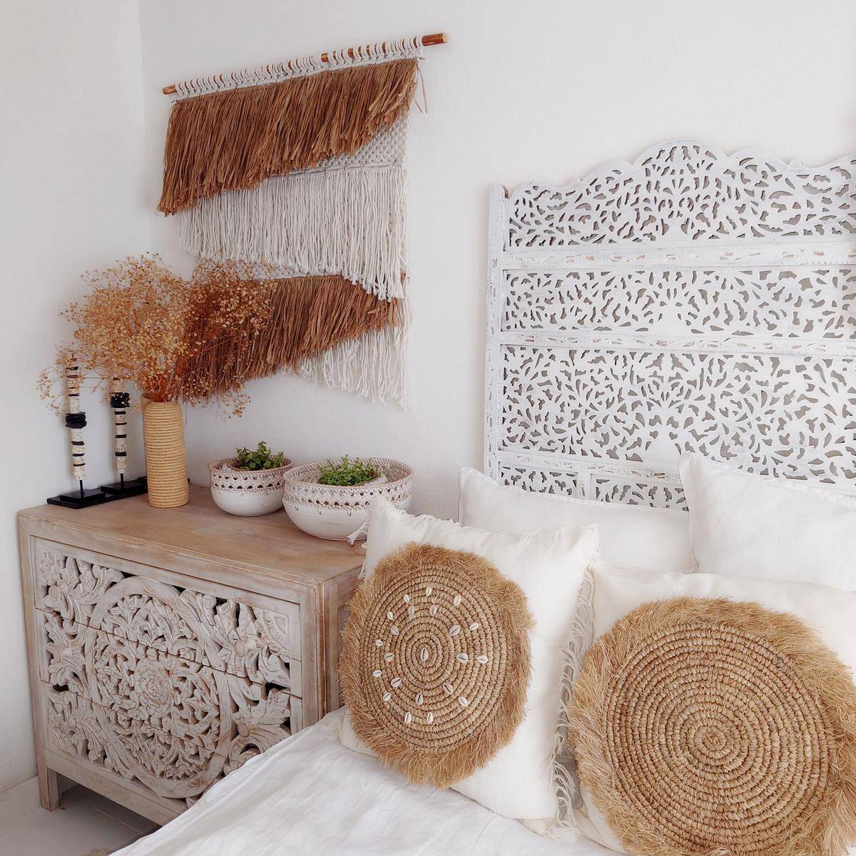 Bora cushion cover, cotton, raffia 50x50 cm