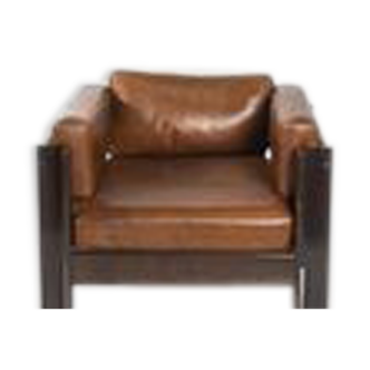 Fauteuil en cuir et palissandre Sergio Asti