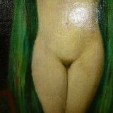 Peinture à l'huile originale d'époque représentant une femme nue